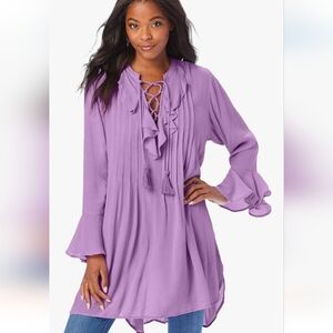 Roaman's Ruffle Pintuck Ceinkle Tunic Top 20W Lavender Whimsical Bohemian Fairy